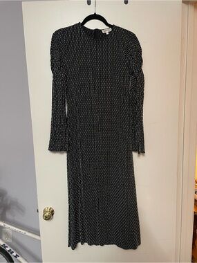 Black Maxi Dress with Long Bell Sleeves Witchy Embroidered Stripes